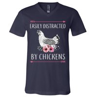 Easily Distracted By Chickens For Chicken Lovers Funny V-Neck T-Shirt