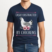 Easily Distracted By Chickens For Chicken Lovers Funny V-Neck T-Shirt