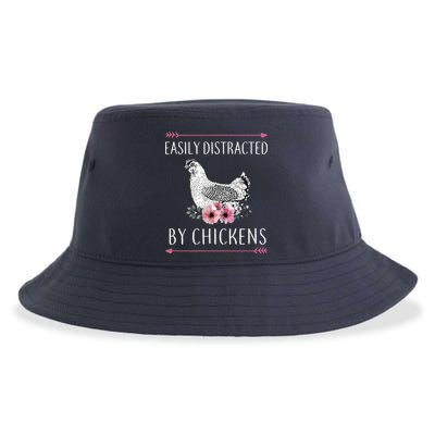 Easily Distracted By Chickens For Chicken Lovers Funny Sustainable Bucket Hat