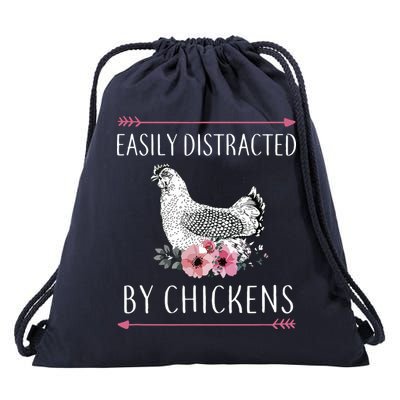 Easily Distracted By Chickens For Chicken Lovers Funny Drawstring Bag