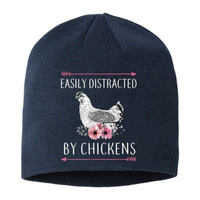 Easily Distracted By Chickens For Chicken Lovers Funny Sustainable Beanie