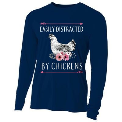 Easily Distracted By Chickens For Chicken Lovers Funny Cooling Performance Long Sleeve Crew