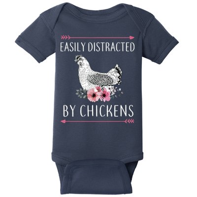 Easily Distracted By Chickens For Chicken Lovers Funny Baby Bodysuit