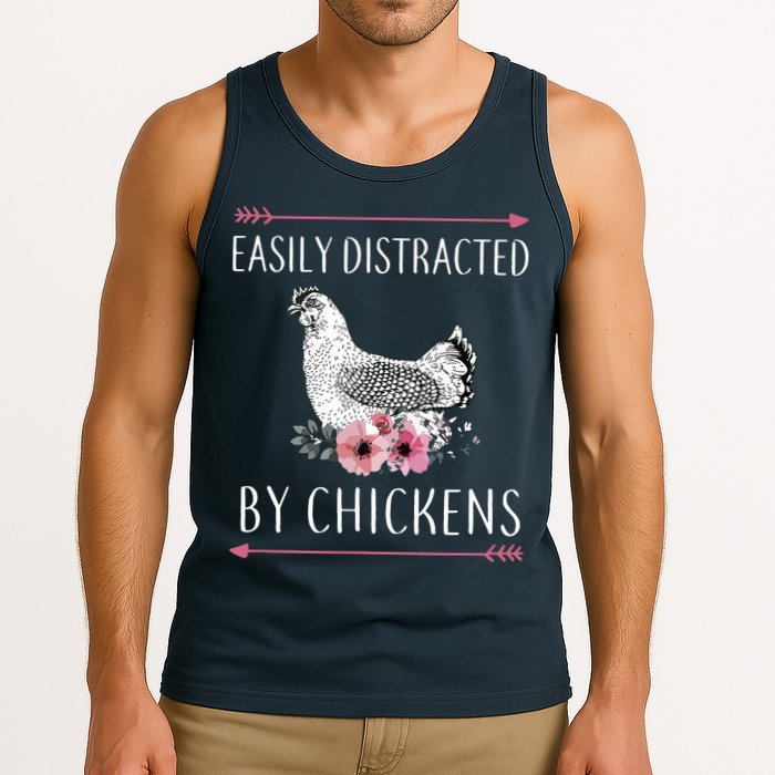 Easily Distracted By Chickens For Chicken Lovers Funny Tank Top
