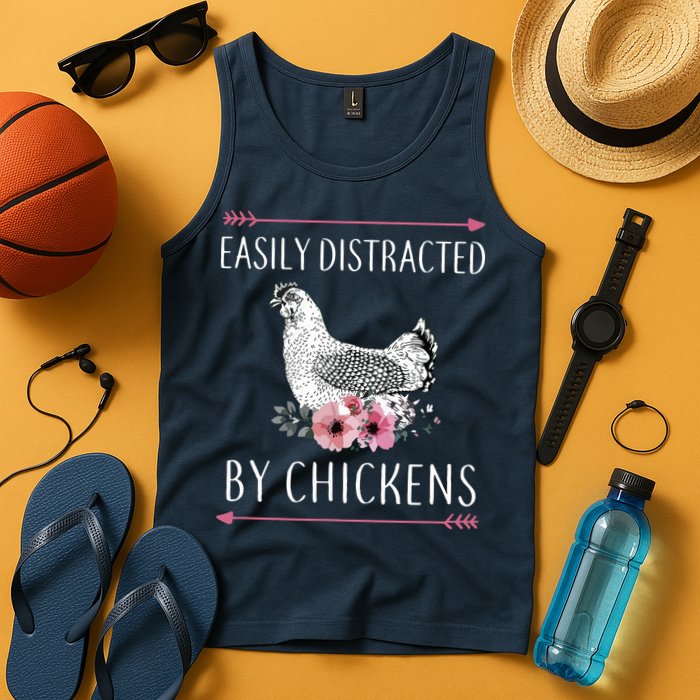 Easily Distracted By Chickens For Chicken Lovers Funny Tank Top