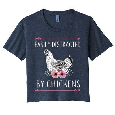 Easily Distracted By Chickens For Chicken Lovers Funny Crop Top