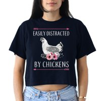 Easily Distracted By Chickens For Chicken Lovers Funny Crop Top