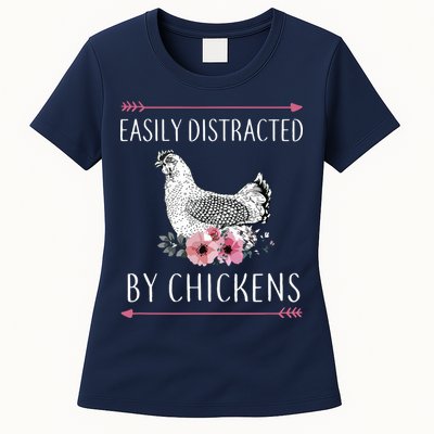 Easily Distracted By Chickens For Chicken Lovers Funny Womens T-Shirt