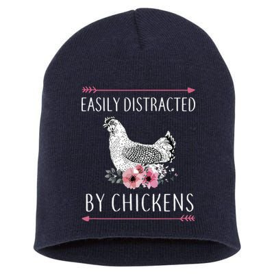 Easily Distracted By Chickens For Chicken Lovers Funny Short Acrylic Beanie