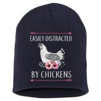 Easily Distracted By Chickens For Chicken Lovers Funny Short Acrylic Beanie