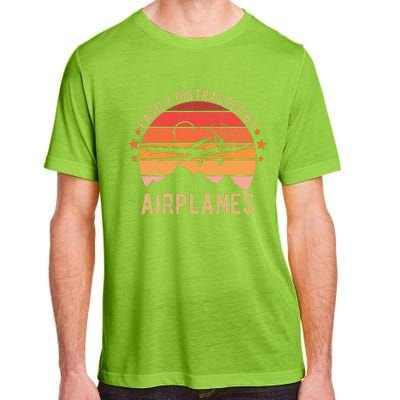 Easily Distracted By Airplanes Lover Pilot Funny Aviation Adult ChromaSoft Performance T-Shirt