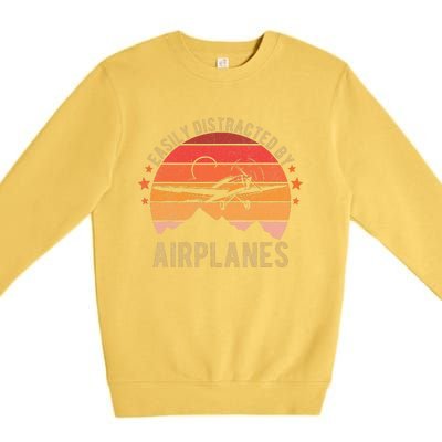 Easily Distracted By Airplanes Lover Pilot Funny Aviation Premium Crewneck Sweatshirt