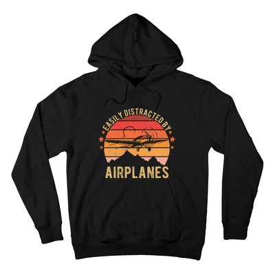 Easily Distracted By Airplanes Lover Pilot Funny Aviation Hoodie