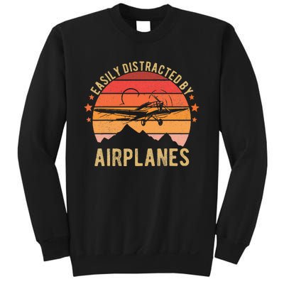 Easily Distracted By Airplanes Lover Pilot Funny Aviation Sweatshirt