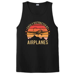 Easily Distracted By Airplanes Lover Pilot Funny Aviation PosiCharge Competitor Tank