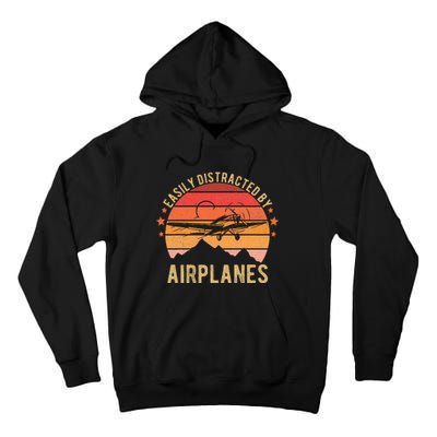 Easily Distracted By Airplanes Lover Pilot Funny Aviation Tall Hoodie