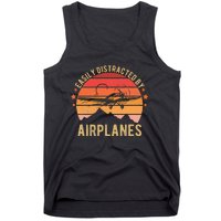 Easily Distracted By Airplanes Lover Pilot Funny Aviation Tank Top