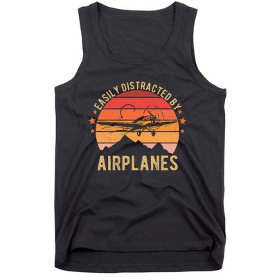 Easily Distracted By Airplanes Lover Pilot Funny Aviation Tank Top