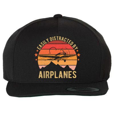 Easily Distracted By Airplanes Lover Pilot Funny Aviation Wool Snapback Cap