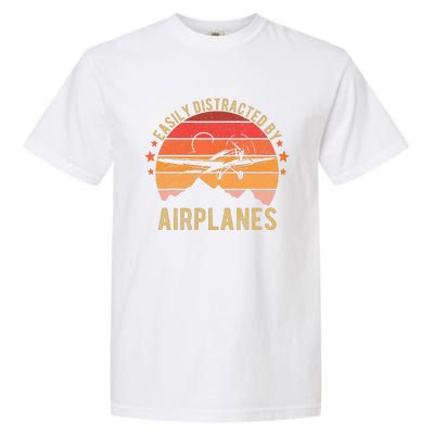 Easily Distracted By Airplanes Lover Pilot Funny Aviation Garment-Dyed Heavyweight T-Shirt