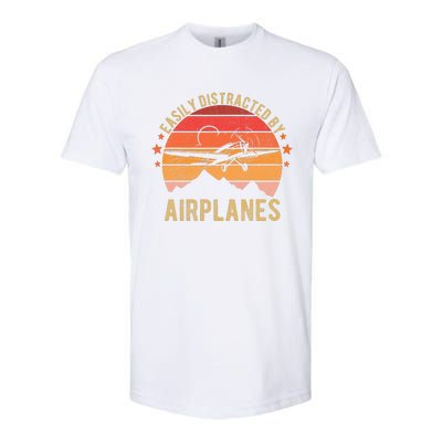 Easily Distracted By Airplanes Lover Pilot Funny Aviation Softstyle CVC T-Shirt