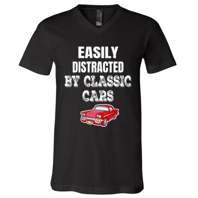 Easily Distracted By Classic Cars V-Neck T-Shirt