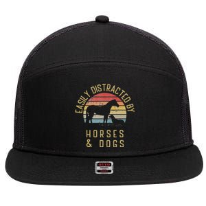 Easily distracted by horses and dogs I like heart horse dog 7 Panel Mesh Trucker Snapback Hat