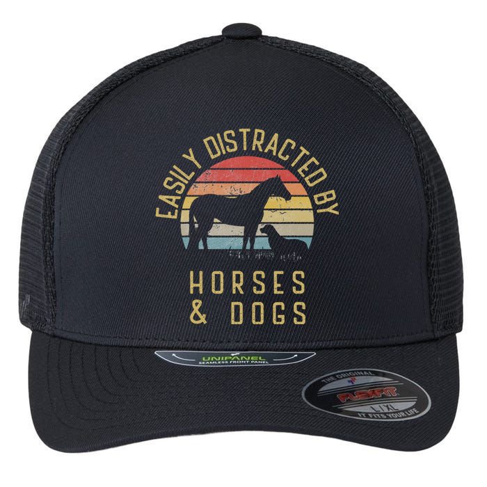 Easily distracted by horses and dogs I like heart horse dog Flexfit Unipanel Trucker Cap