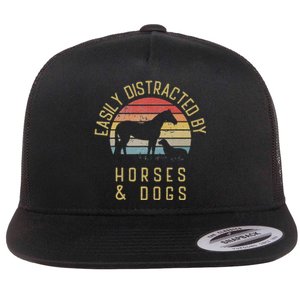 Easily distracted by horses and dogs I like heart horse dog Flat Bill Trucker Hat