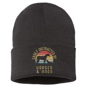 Easily distracted by horses and dogs I like heart horse dog Sustainable Knit Beanie