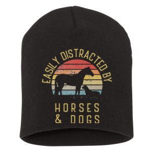 Easily distracted by horses and dogs I like heart horse dog Short Acrylic Beanie