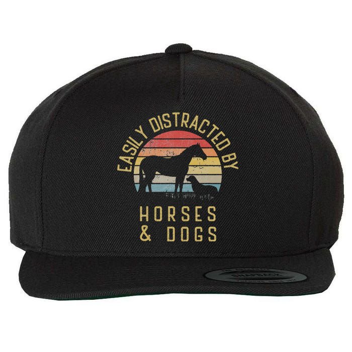 Easily distracted by horses and dogs I like heart horse dog Wool Snapback Cap