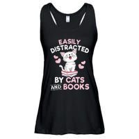 Easily Distracted By Cats And Books Cute Cat Book Lover Ladies Essential Flowy Tank