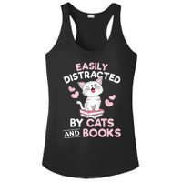 Easily Distracted By Cats And Books Cute Cat Book Lover Ladies PosiCharge Competitor Racerback Tank