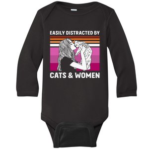 Easily Distracted By Cats And Wo Funny For Lesbian Pride Baby Long Sleeve Bodysuit