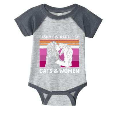 Easily Distracted By Cats And Wo Funny For Lesbian Pride Infant Baby Jersey Bodysuit