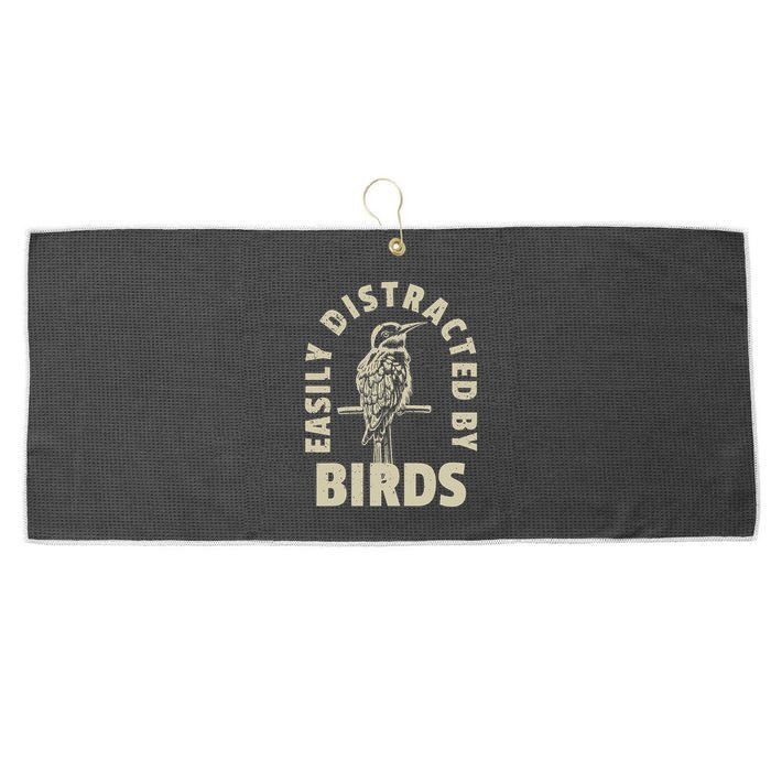 Easily Distracted By Birds Large Microfiber Waffle Golf Towel