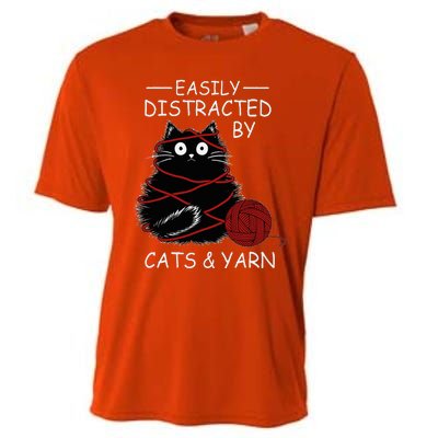 Easily Distracted By Cats And Yarn Kitten Lover Crochet Cooling Performance Crew T-Shirt