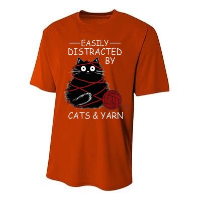 Easily Distracted By Cats And Yarn Kitten Lover Crochet Performance Sprint T-Shirt