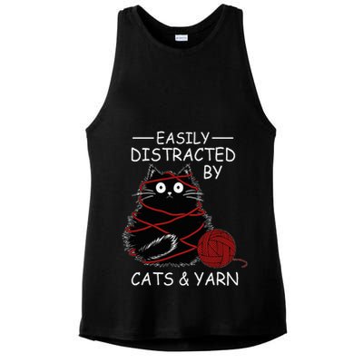 Easily Distracted By Cats And Yarn Kitten Lover Crochet Ladies PosiCharge Tri-Blend Wicking Tank