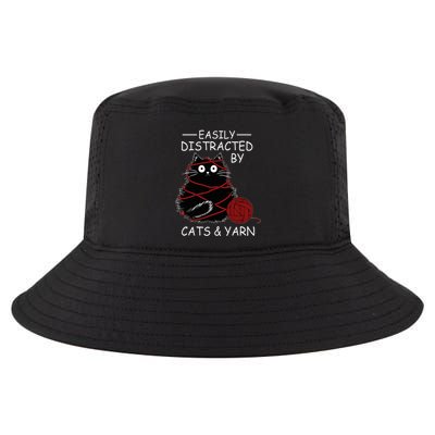 Easily Distracted By Cats And Yarn Kitten Lover Crochet Cool Comfort Performance Bucket Hat
