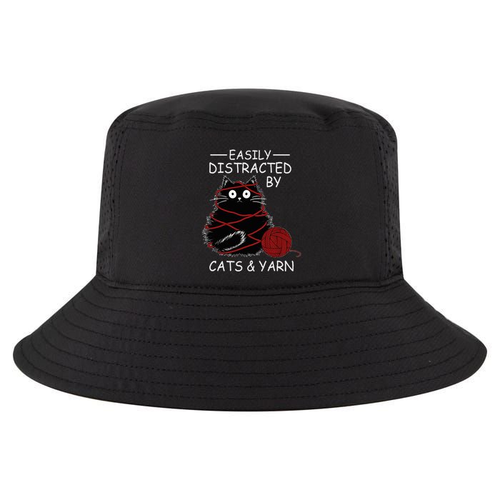 Easily Distracted By Cats And Yarn Kitten Lover Crochet Cool Comfort Performance Bucket Hat