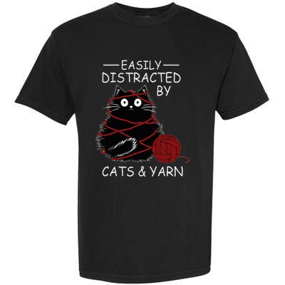 Easily Distracted By Cats And Yarn Kitten Lover Crochet Garment-Dyed Heavyweight T-Shirt