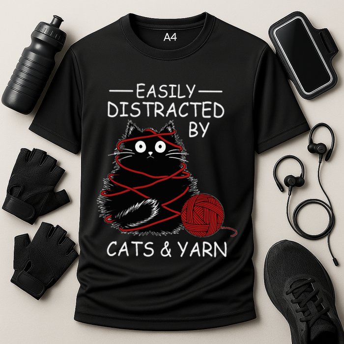 Easily Distracted By Cats And Yarn Kitten Lover Crochet Performance Shirt
