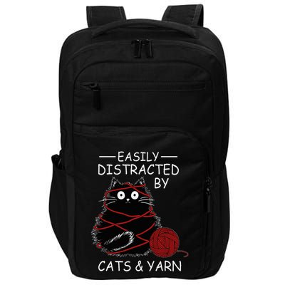 Easily Distracted By Cats And Yarn Kitten Lover Crochet Impact Tech Backpack