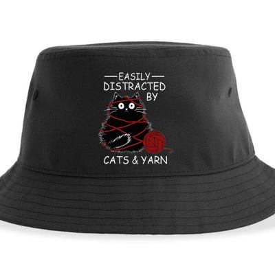 Easily Distracted By Cats And Yarn Kitten Lover Crochet Sustainable Bucket Hat