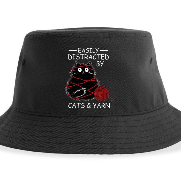 Easily Distracted By Cats And Yarn Kitten Lover Crochet Sustainable Bucket Hat