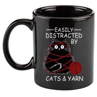 Easily Distracted By Cats And Yarn Kitten Lover Crochet 11oz C Handle Ceramic Mug