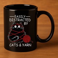 Easily Distracted By Cats And Yarn Kitten Lover Crochet 11oz C Handle Ceramic Mug