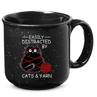 Easily Distracted By Cats And Yarn Kitten Lover Crochet 15oz Campfire Ceramic Mug